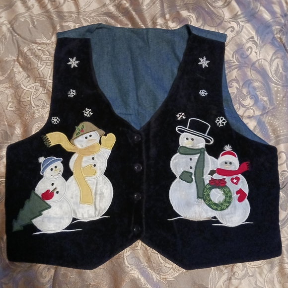 Jackets & Blazers - Black Velvet Snowman Vest One Size